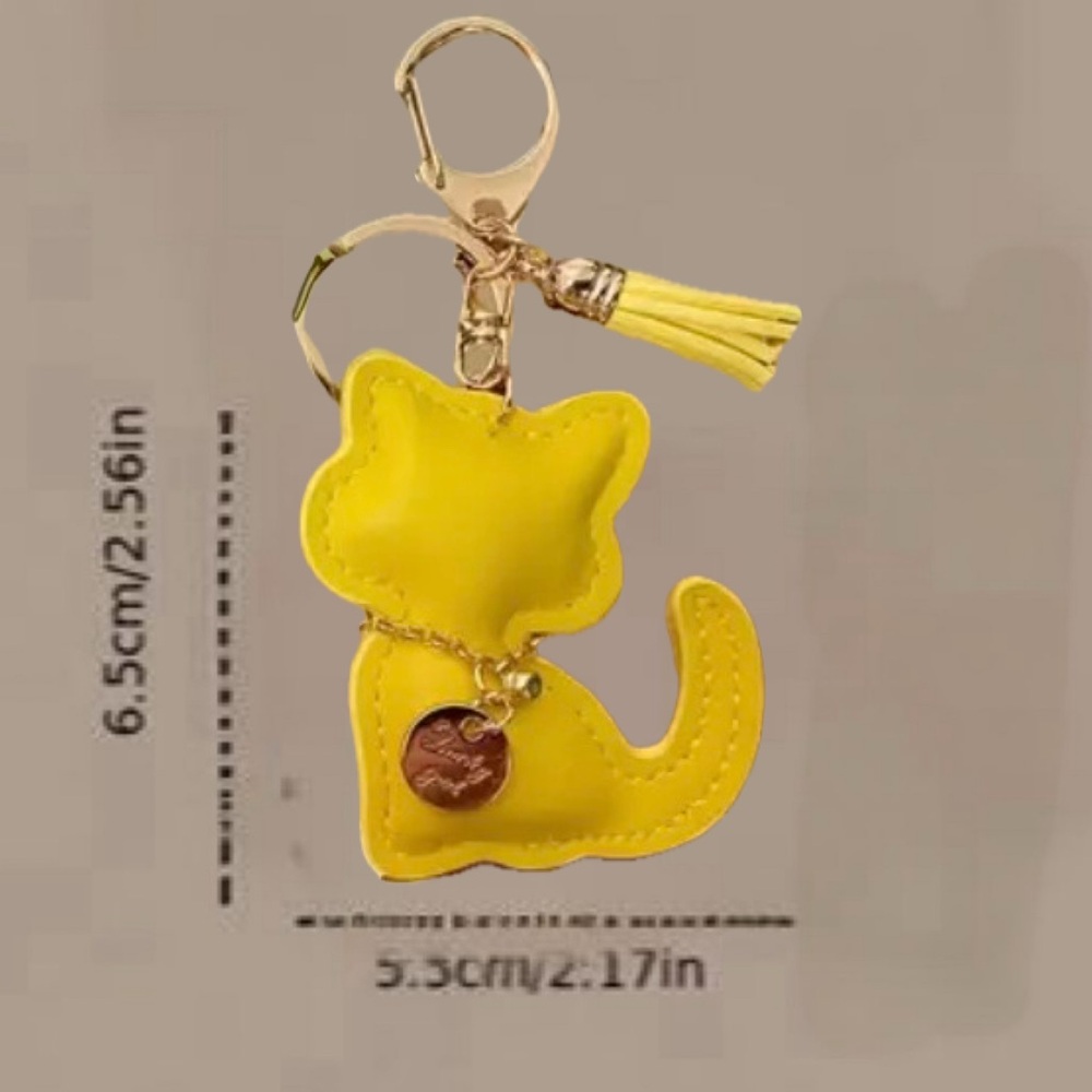 Yellow Cat Keychain with Tassel, NEW - Picture 2 of 3